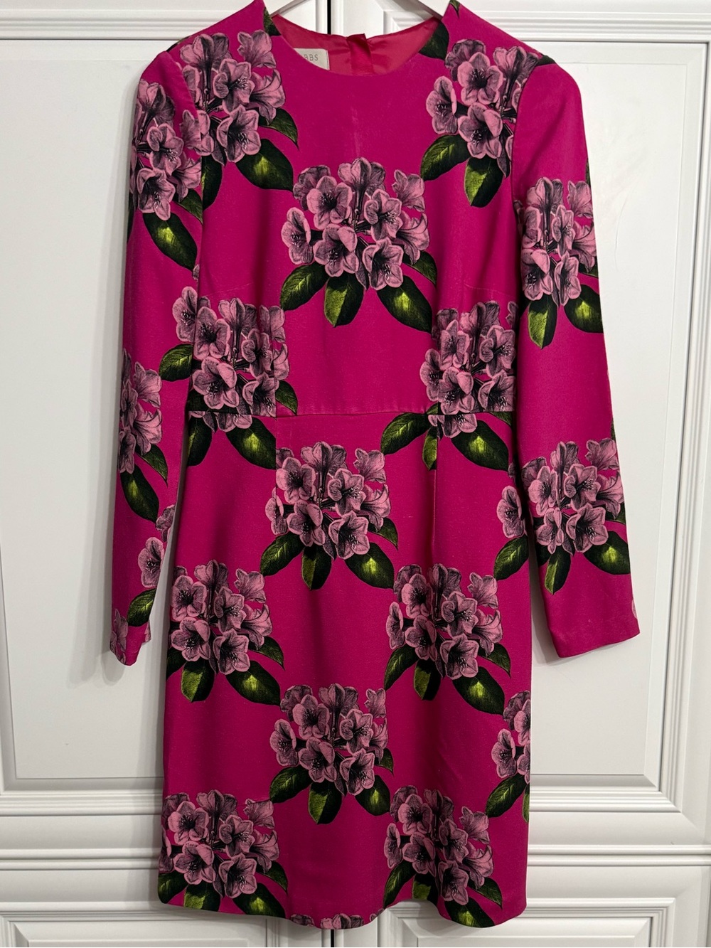 Hobbs London Bea Pink Magenta Floral Long-Sleeve Crew Neck Shift Dress US Size 6